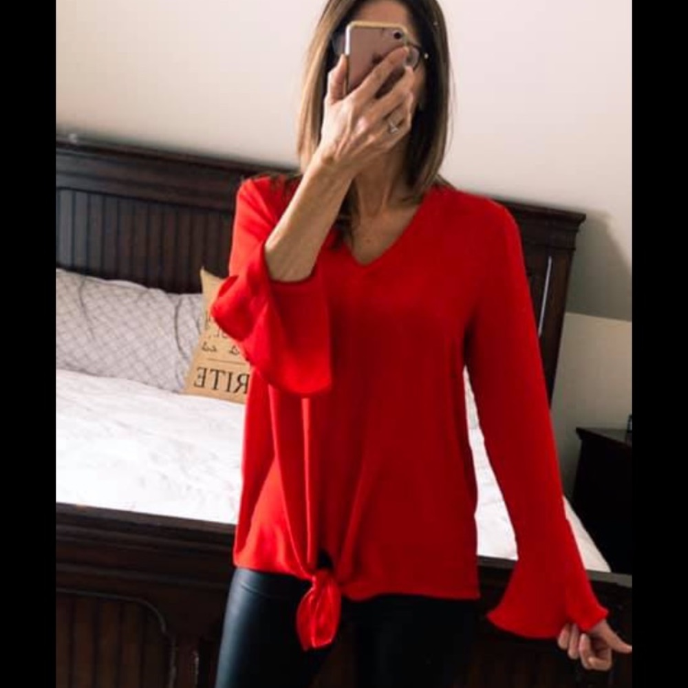 Red tulip sleeve blouse